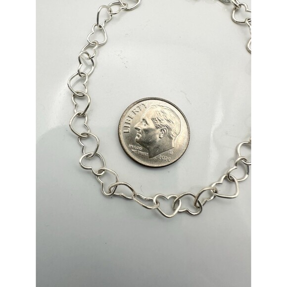 925 Sterling Silver Love Heart Link Chain Bracelet 7 in Italy - Picture 2 of 5